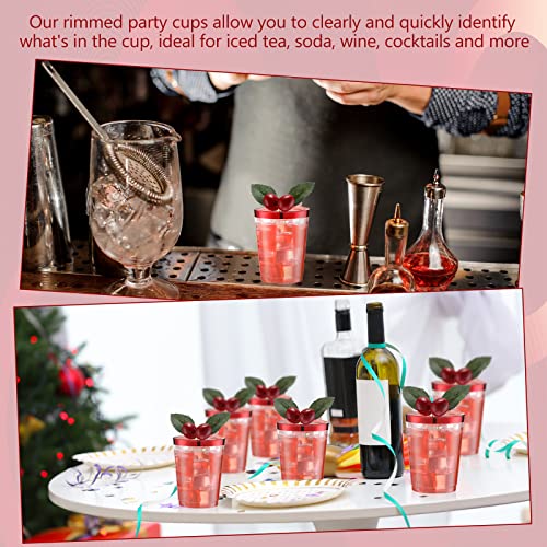 Gerrii 100 Pcs 10oz Red Rim Plastic Cups – Disposable Clear Cups with Red Rim, Party Beverages