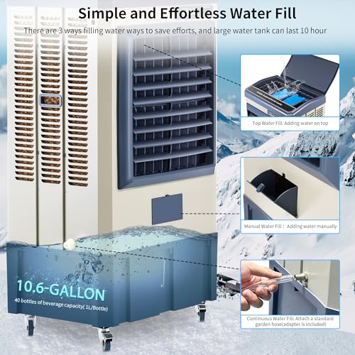 Portable 41" Evaporative Air Cooler with 4800 CFM & 10.6 Gallon Tank