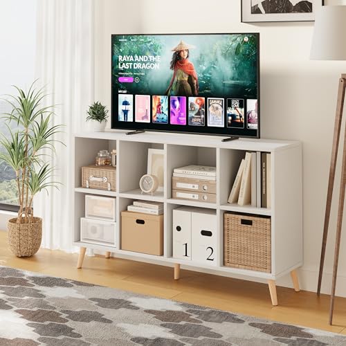 8-Cube Bookshelf 2-Tier Modern Wood Storage Organizer with Legs
