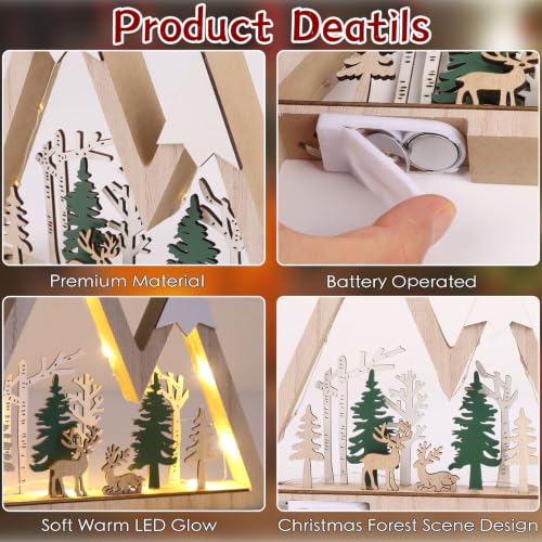 CCINEE Lighted Wooden Reindeer Table Decor – Battery-Operated Christmas Tree Scene