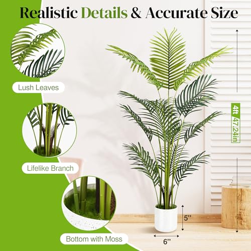 4FT Artificial Areca Palm Tree with White Planter - 2 Pack