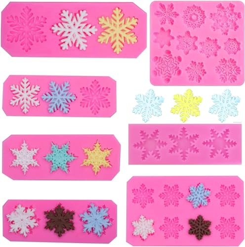 KKONHII 7Pcs Snowflake Silicone Molds - Christmas 3D Cupcake Topper & Fondant Decoration