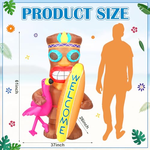 5 FT Inflatable Tiki Flamingo Outdoor Decoration with Built-In LED Lights