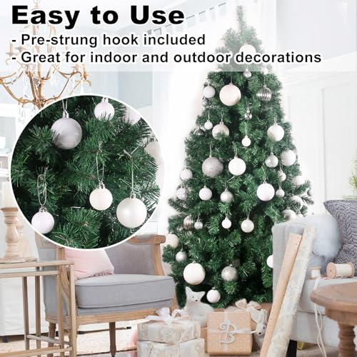 White Shatterproof Christmas Tree Balls - 2.5" Hanging Ornaments (Set of 24)
