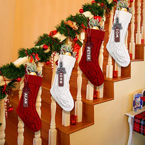 18-Inch Cable Knit Christmas Stockings with Wooden Name Tags (4-Pack)