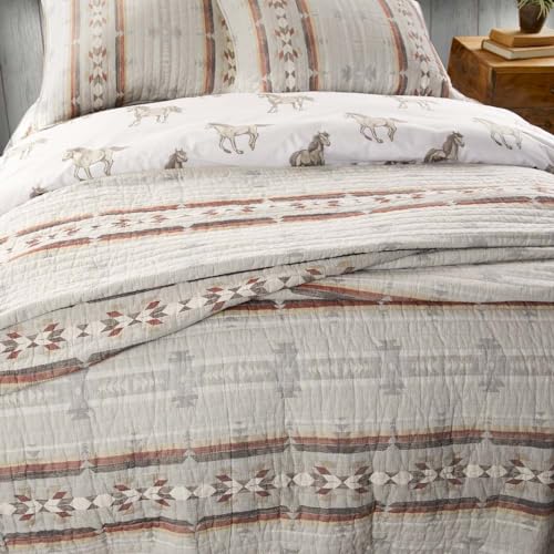 Southwestern King Quilt - 106" x 92" Cotton Bedspread in Neutral Colors