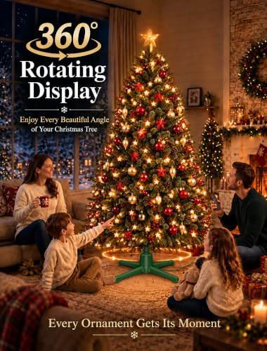 Coolwufan Green Rotating Christmas Tree Stand for 9 ft Artificial Trees