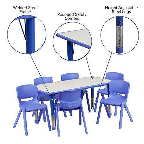Kids Activity Table and 6 Chair Set - Blue Plastic Classroom Furniture