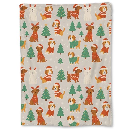 Ti Caldi Christmas Dog Blanket 60×50 in - Soft Flannel Throw, Festive Puppy Print for Couch & Bed