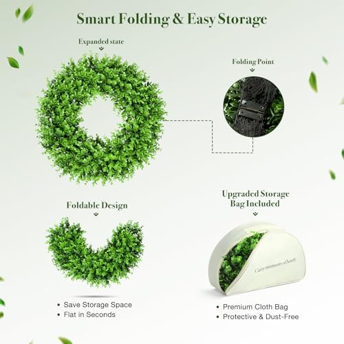 24-Inch UV-Resistant Boxwood Wreath for Front Door with Decorative Sash
