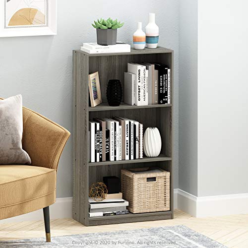 Furinno Basic 3-Tier Open Shelf Bookcase - French Oak, Space-Saving Storage