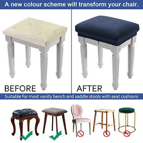 4-Piece Navy Blue Vanity Stool Slipcovers - Stretch Jacquard Fabric