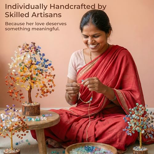 Handmade 7 Chakra Crystal Tree of Life - Healing Gemstone Desk Decor