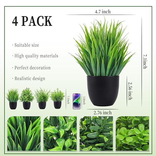 Small Artificial Plants in Black Pots (4 Pack) - Realistic Faux Greenery