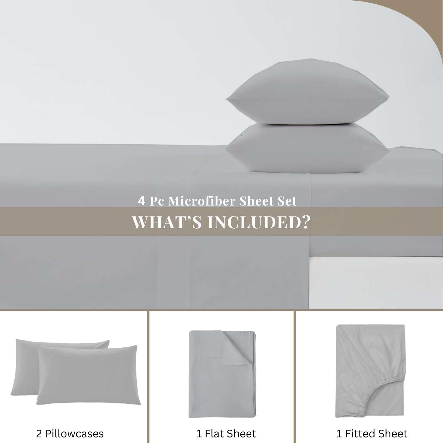 Incredible Bedding Luxury 4 Piece 3/4 Full Bunk Sheet Set, Ultra Soft Microfiber Sheets with Deep Pockets, Fits Mattresses up to 10 Inches, 48" x 75", Light Grey Solid