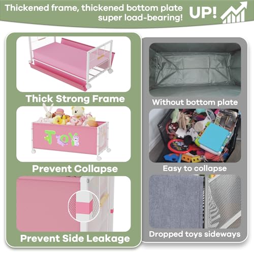 120L Extra Large Rolling Toy Box with Wheels and Handles, Pink