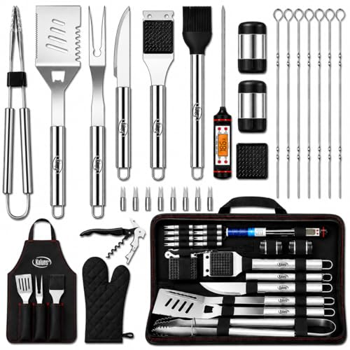 Kaluns 30-Piece Heavy Duty Stainless Steel Grill Set with Case, Apron & Thermometer