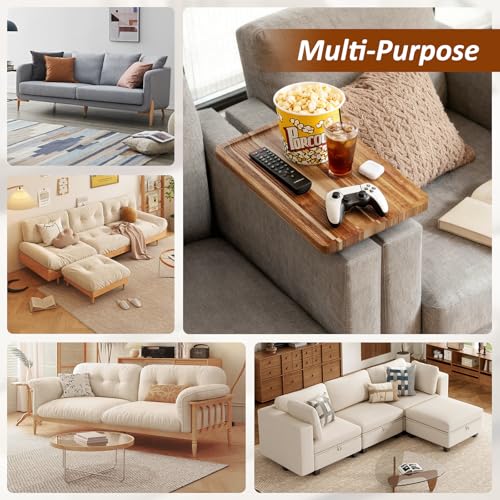 Folding Acacia Wood Couch Tray for Sofa Gaps, 15x10 Inch Portable Table