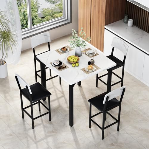5-Piece Counter Height Dining Table Set with 4 Upholstered Bar Stools