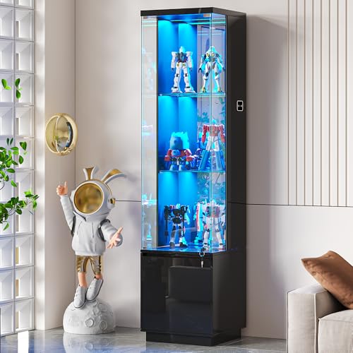 65" Lockable Glass Display Cabinet with 3-Color Sensor LED Lights