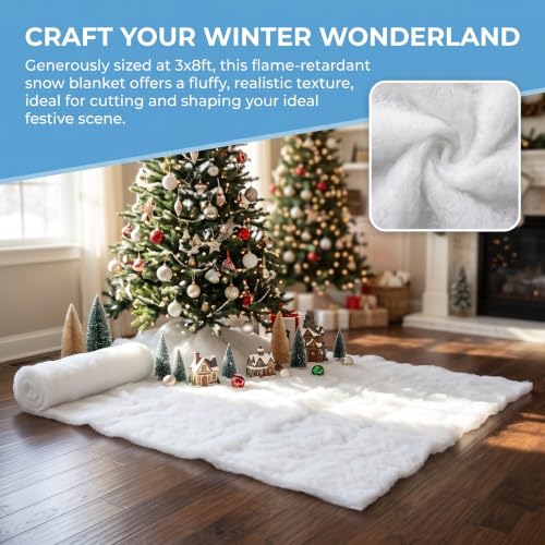 Artificial Snow Blanket Roll 2 Pack - 3' x 8' Fake Snow Cover for Holiday Village