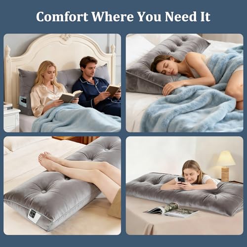 Wedge Headboard Pillow for Twin/Twin XL Beds - Soft Velvet with Pockets