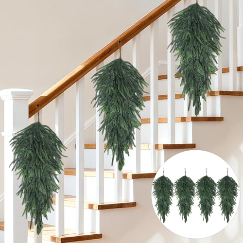 4-Pack 32-inch Artificial Norfolk Pine Teardrop Swag for Christmas Decor