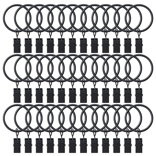 36-Pack Black Curtain Rings with Clips, 1.26-Inch Internal Diameter