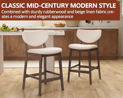 26-Inch Upholstered Counter Height Bar Stools with Back, Set of 2