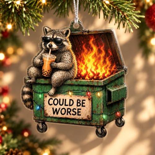 Funny Christmas Raccoon Ornament - Raccoon Dumpster Variation for Holiday Decor