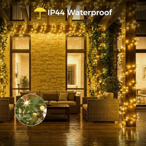 WEGRASY 33ft 300 LED Christmas Fairy String Lights, Plug-in, 8 Modes, Warm White with Green Wire