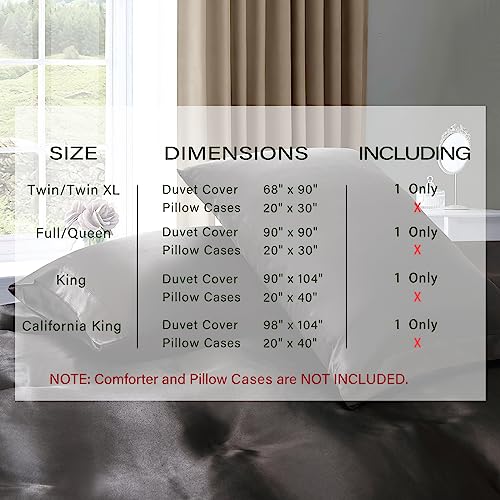 Black Satin Duvet Cover Twin - Luxury Soft Silky Fabric 68" x 90"