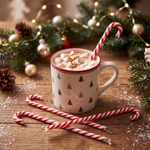 SiliFine 8-Inch Christmas Candy Cane Glass Drink Stirrers - Pack of 6, White and Red