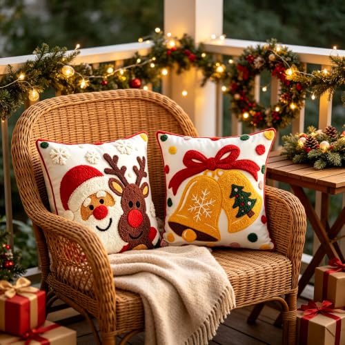 2-Pack 18x18 Inch Christmas Throw Pillow Covers – Embroidered Holiday Decor