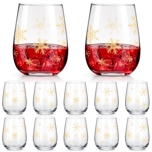 Maxcheck 10 Pcs Stemless 17oz Snowflake Wine Glasses Gold – Gift Set