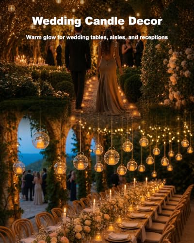 Homemory 48-Pack Amber Flickering Tealights with 200+ Hours Each – White Base, 240mAh CR2032 Batteries