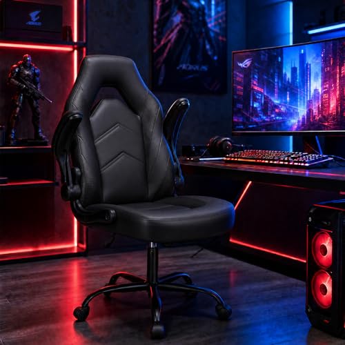 Ergonomic Gaming Chair with Flip-Up Armrests, PU Leather Desk Chair