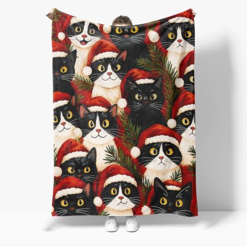 Nexlyth Christmas Cat Throw Blanket 50"x40" Super Soft Fleece Cozy Plush