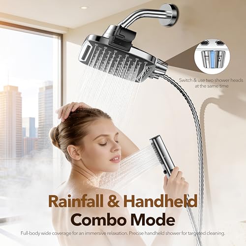 10-Inch Dual Shower Head Combo with Handheld Spray and 71-Inch Hose