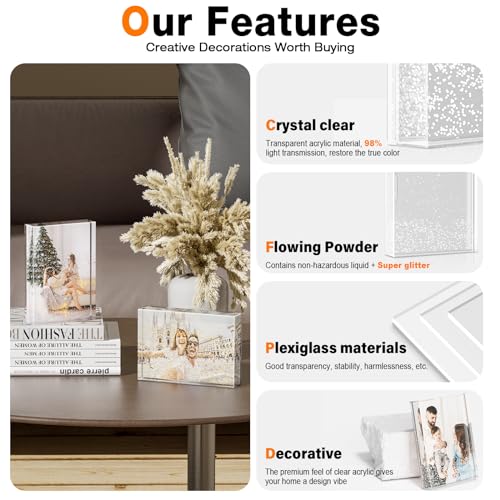 4x6 Liquid Glitter Photo Frame - Floating Sparkle Acrylic Picture Frame