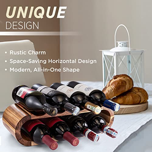 8-Bottle Wooden Wine Rack, Freestanding Acacia Countertop Wine Holder