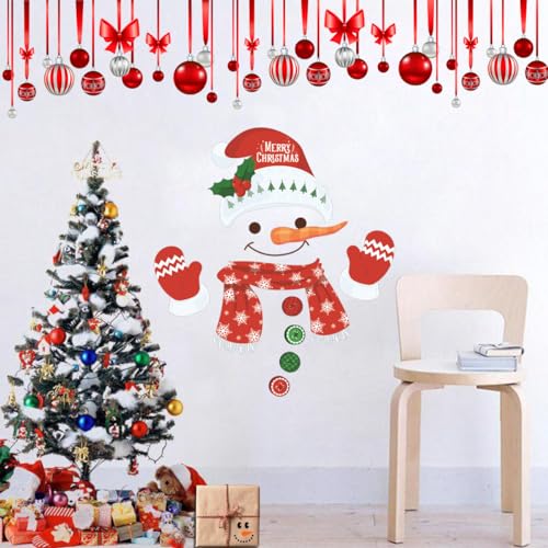 Kaemi Snowman Stickers S2 - 16 Snowman Faces & 1 Fridge Sticker, PVC Christmas Wall Clings