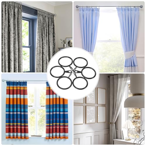 20-Pack Metal Curtain Rings with Eyelet, 1-Inch Interior Diameter Black