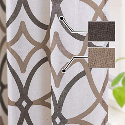 H.VERSAILTEX Linen Curtain 84 Inch Length 2 Panel Linen Sheer Curtains Textured Flax Window Curtain Draps for Living Room, Privacy Modern Printed Grommet Grapes Geometric Taupe/Brown