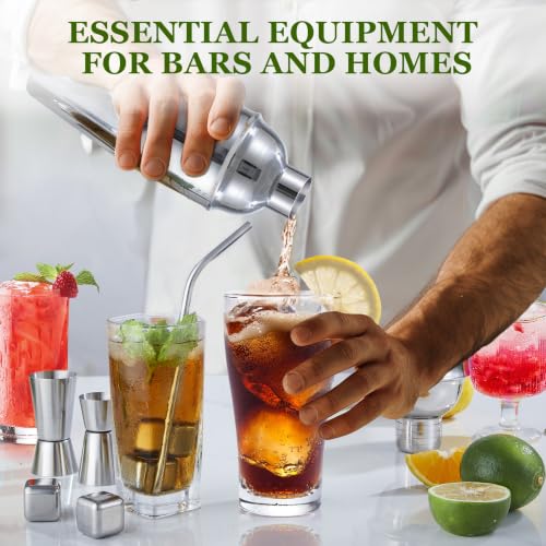 KINGROW Sliver 23-Piece Cocktail Shaker Set with Stand - 25oz Bartender Kit