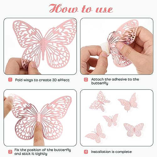 3D Pink Butterfly Wall Decor Stickers - 48 Piece Set for Party & Home