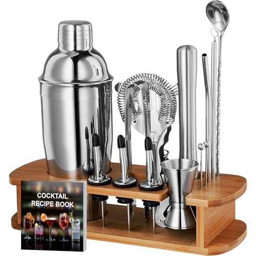 FineDine Stainless Steel Cocktail Shaker Set with Bartender Tools & Stand