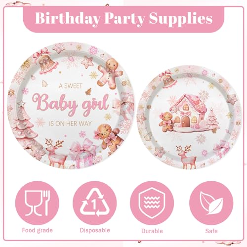 Pink Gingerbread Baby Shower Disposable Tableware Set for 24 Guests