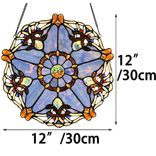 Handmade Stained Glass Window Panel - 12" Round with Star Design