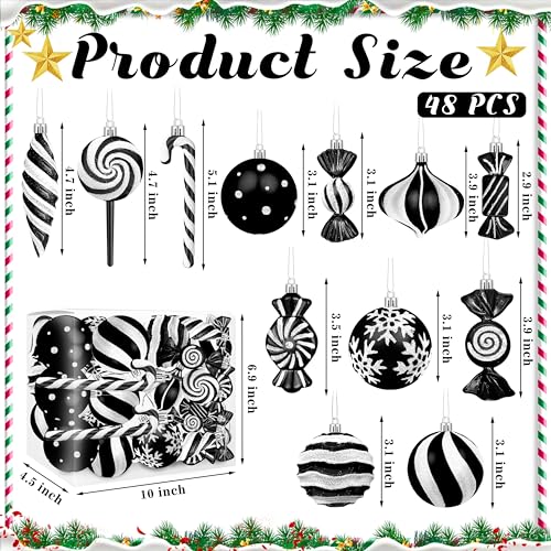 Fayoo 48pcs Black Candy Christmas Ornaments Set for Tree & Decor